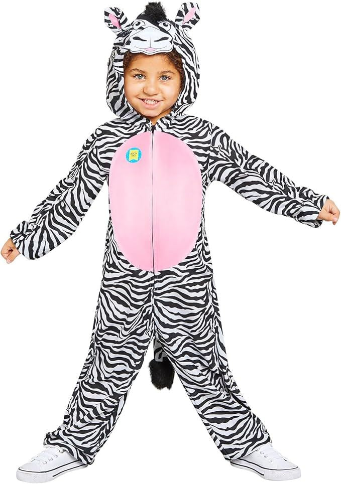 Zebra Onesie with Hood Kids Fancy Dress Costume - Age 4-6 Years