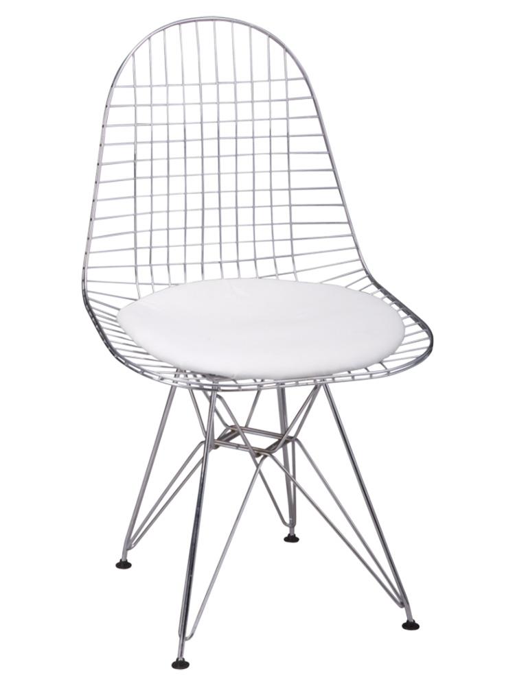 Inventors Chrome DKR Wire Chair With White PU Cushion - Set of 2