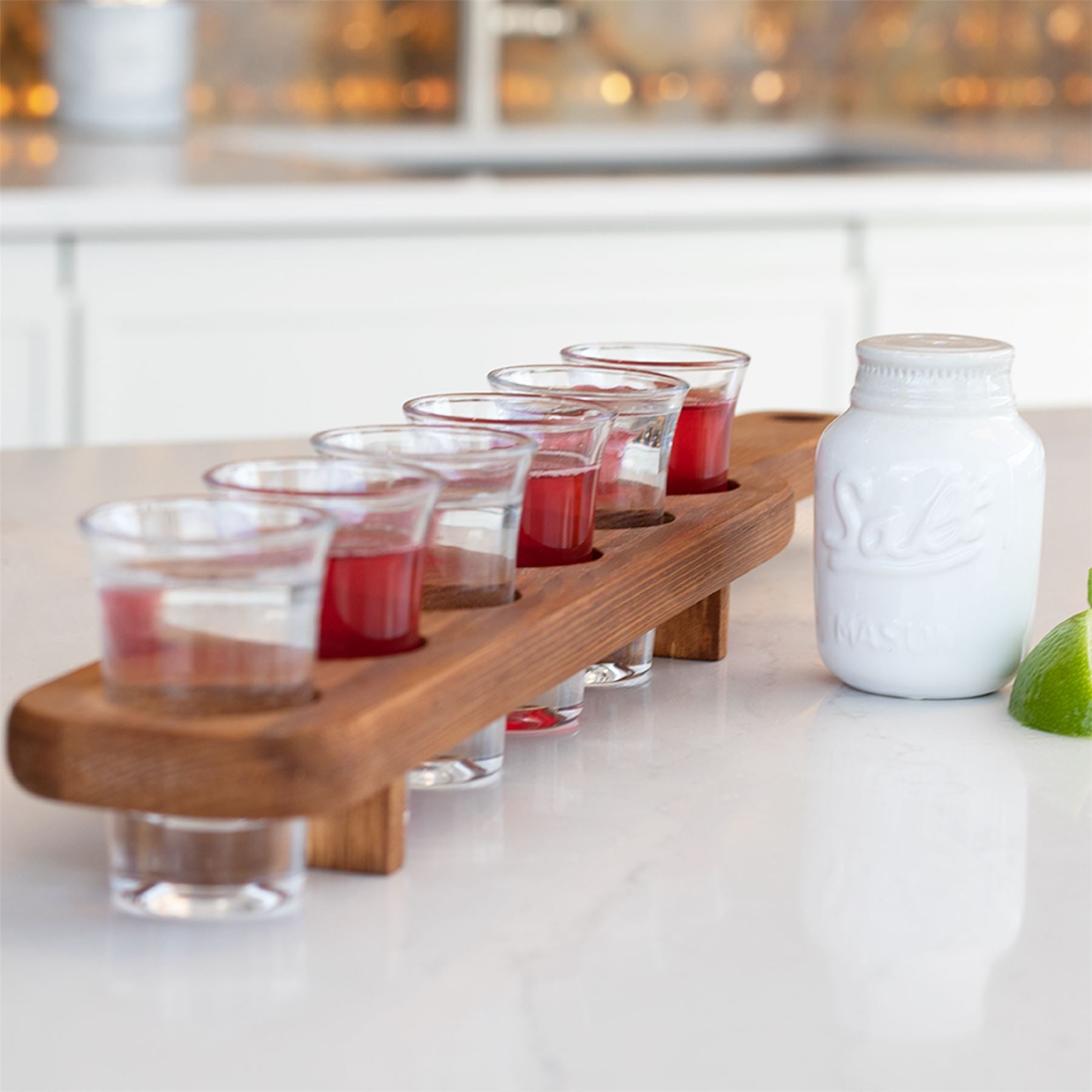 Wooden Drinks Paddle with 6 Shot Glasses | M&W	