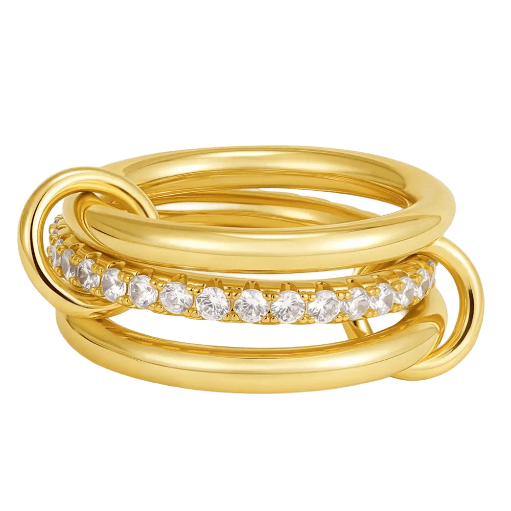 18K Gold-Plated Zircon Link Stacking Ring Set