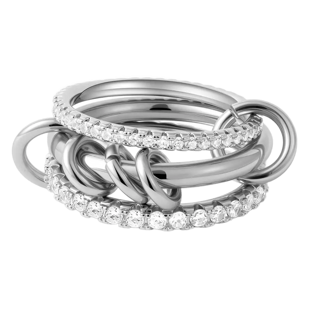 Silver Interlocking Multi-Band Zircon Ring