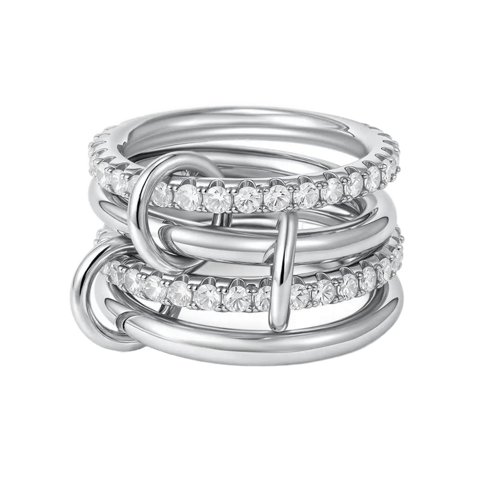 Silver Layered Knot Zircon Stacked Ring