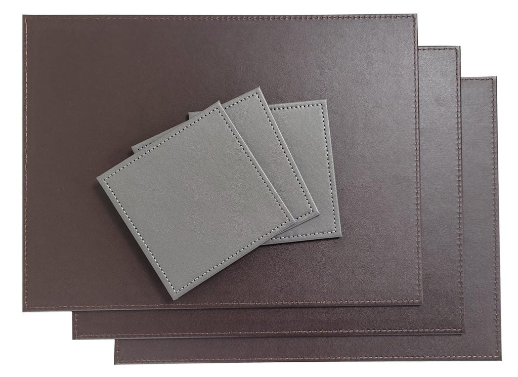 Faux Leather Placemats & Coaster Table Set Grey - 12 Piece | M&W	