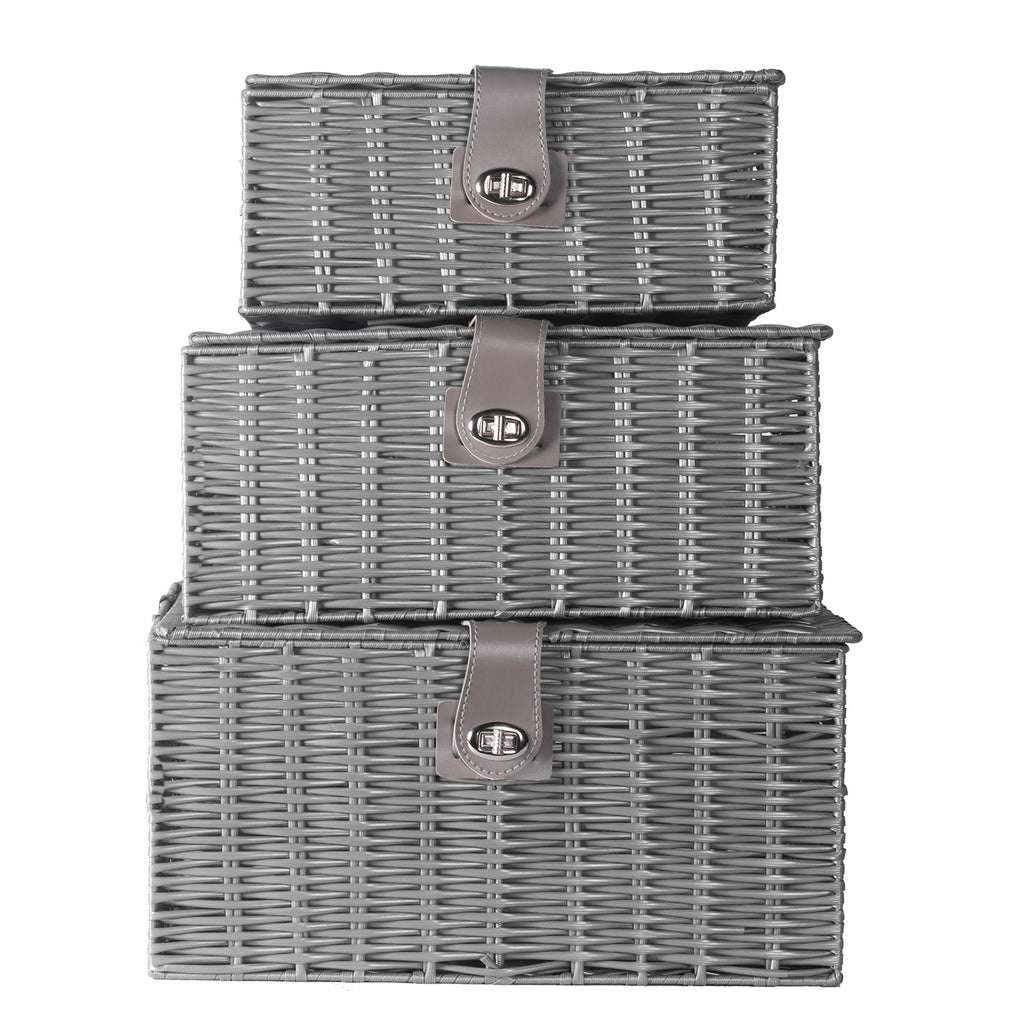 Resin Woven Storage Baskets - Set of 3 Grey | M&W	