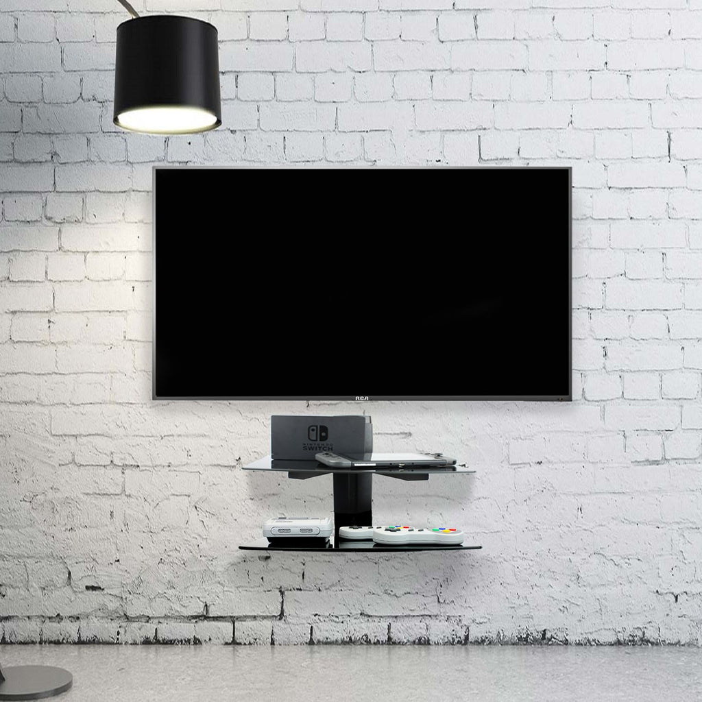 Tempered Black Glass Floating Shelf 2 Tier | M&W	
