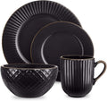 Tower Empire 16 Piece Black Embossed Dinnerware Set (T867002BLK)