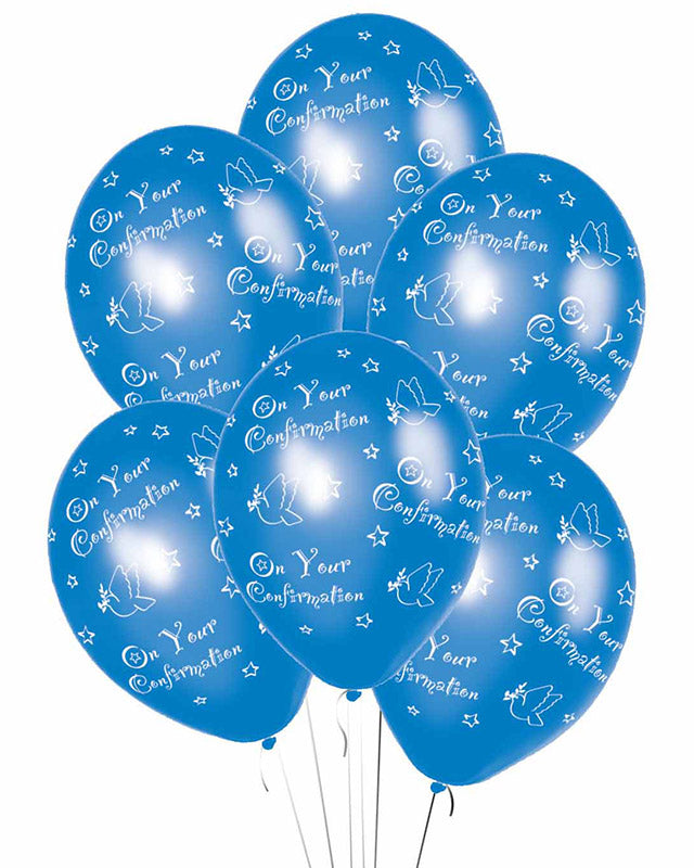 Confirmation Blue Printed - 11" Latex Balloons (6pk)