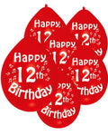 Assorted Multicolour Happy 12th Birthday - 9" Latex Balloons (10pk)