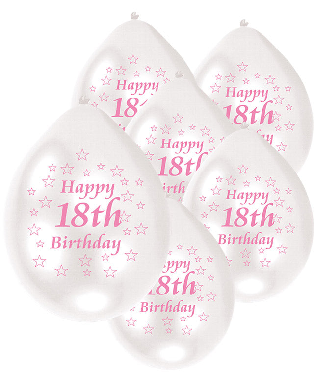 Pink Happy 18th Birthday - 9" Latex Balloons (10pk)