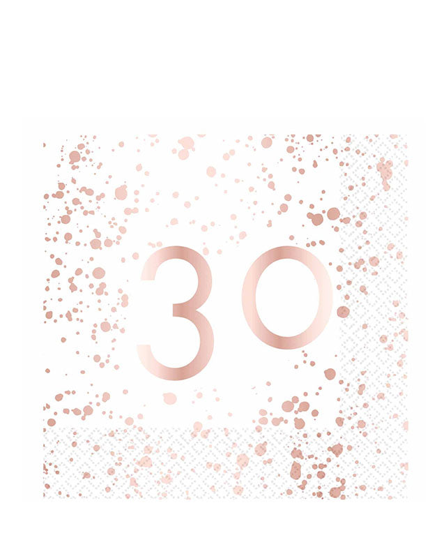 30th Rose Gold Paper Napkins 33cm (16pk)