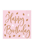 Happy Birthday Rose Gold Paper Napkins 33cm (16pk)