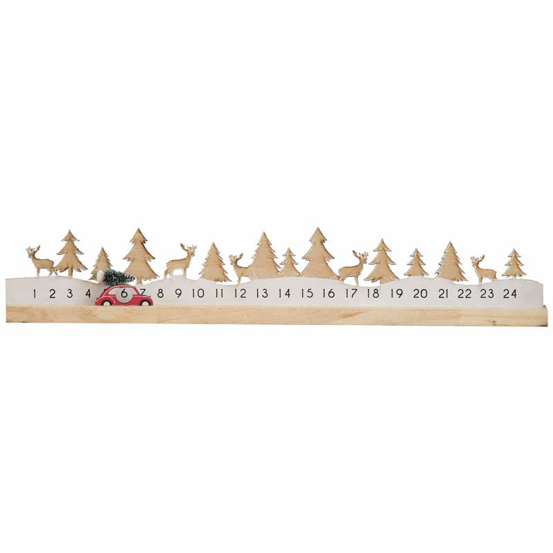 Wooden Reusable Christmas Advent Calendar with Moveable Car - 64cm x 10cm