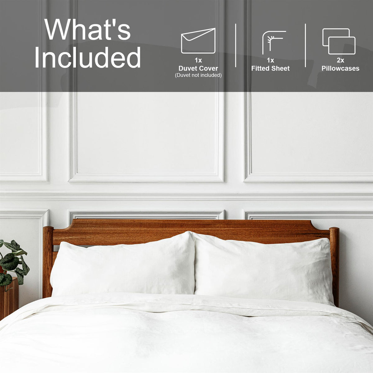 M&W 4 Piece Duvet Set with Fitted Sheet & Pillows (White, King)