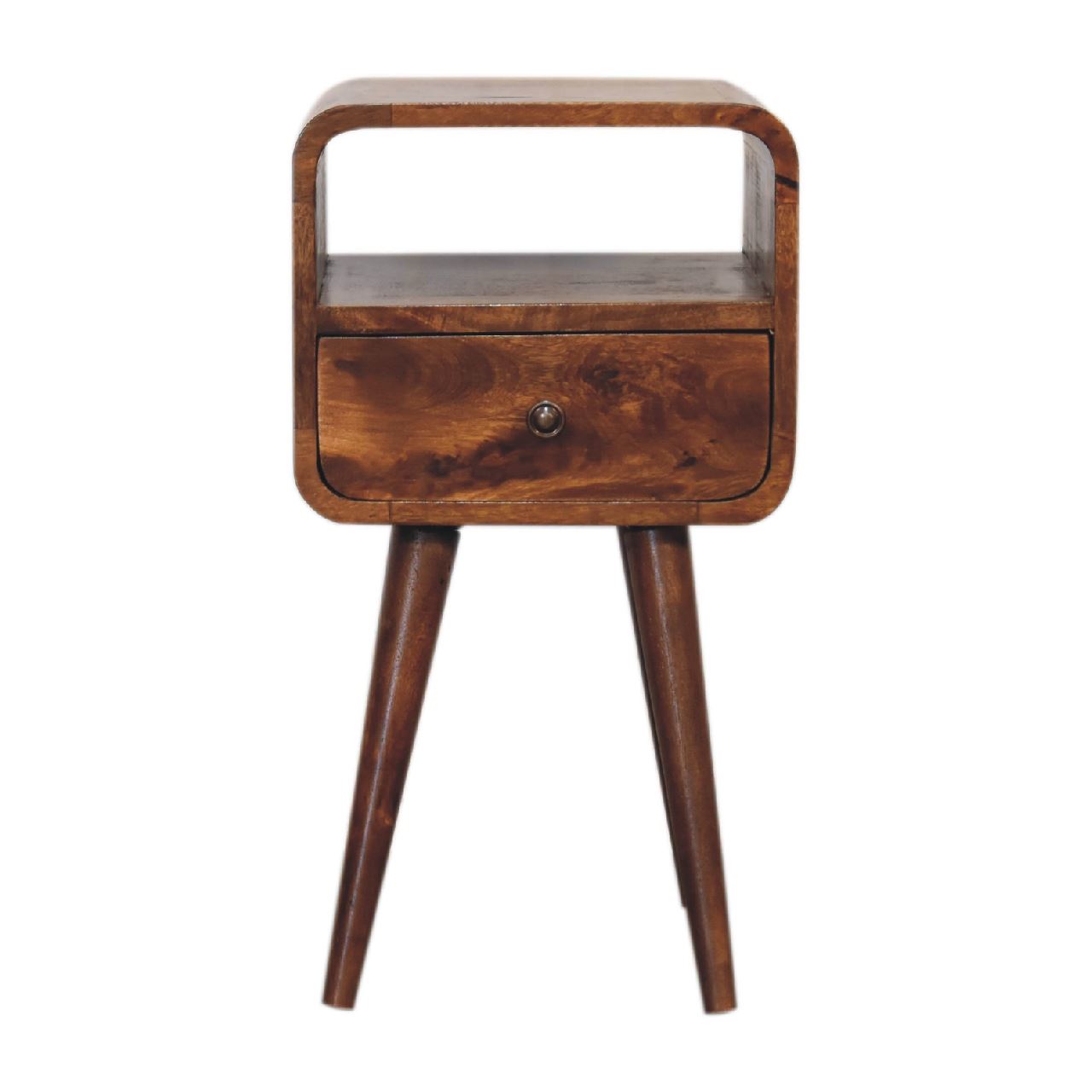 Artisan Mini Chestnut Curved Bedside Table with Open Slot	