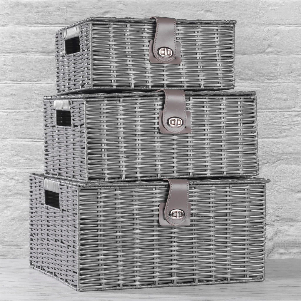 Resin Woven Storage Baskets - Set of 3 Grey | M&W	