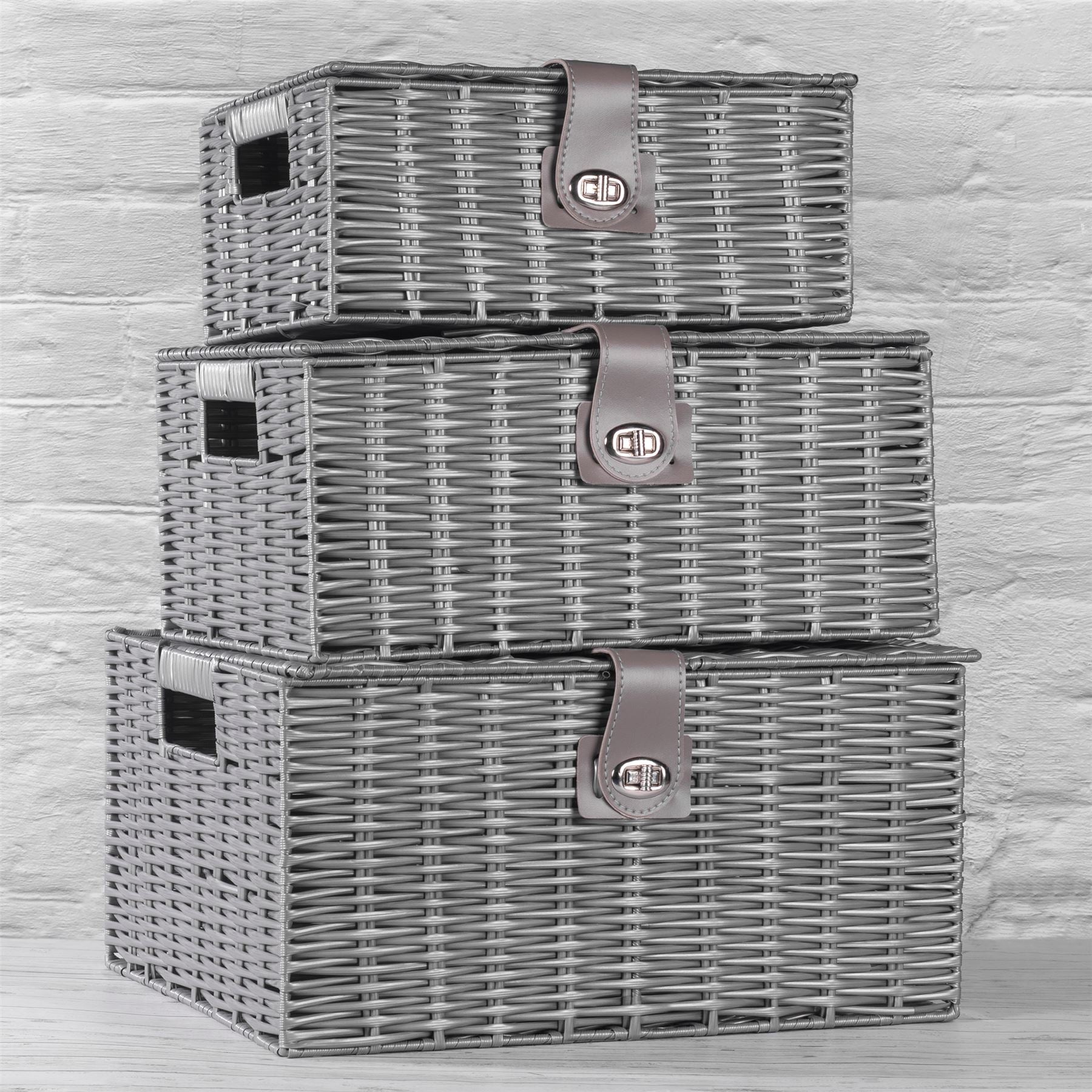 Resin Woven Storage Baskets - Set of 3 Grey | M&W	