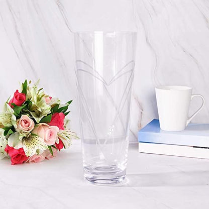 Etched Heart Detail Crystal Glass Vase | M&W	