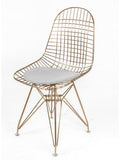 Inventors Chromed Rose Gold DKR Wire Chair With White PU Cushion - Set of 2