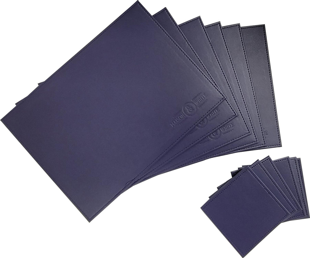Faux Leather Placemats & Coaster Table Set Blue - 12 Piece | M&W	