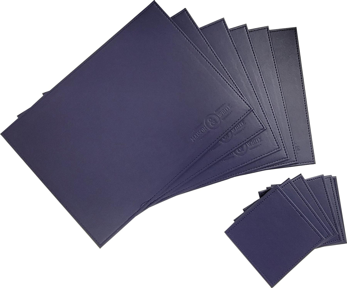 Faux Leather Placemats & Coaster Table Set Blue - 12 Piece | M&W	