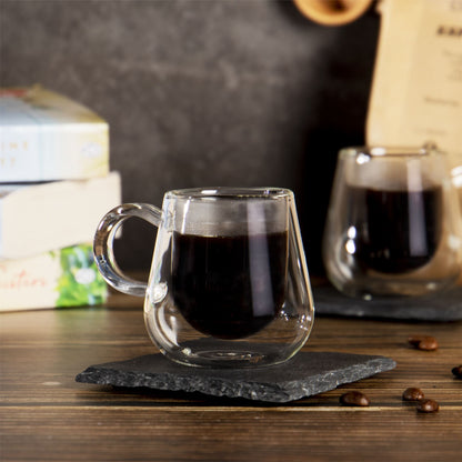 Double Walled 80ml Espresso Coffee Glasses with Handles - Set of 2 | M&W	
