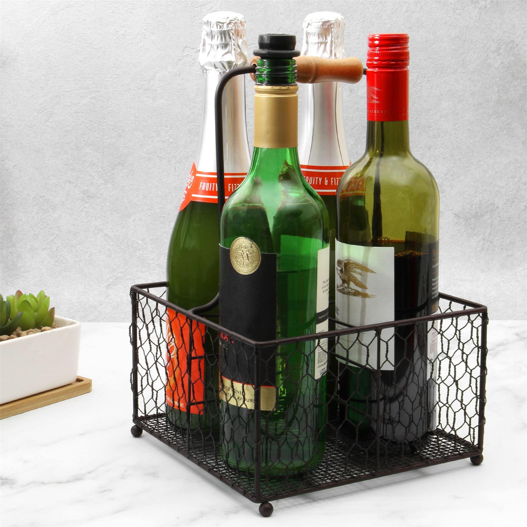 4 Bottle Holder with Wooden Handle | M&W	