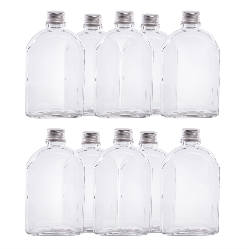 Glass Flask Bottles with Lids 350ml - Set of 10 | Pukkr	