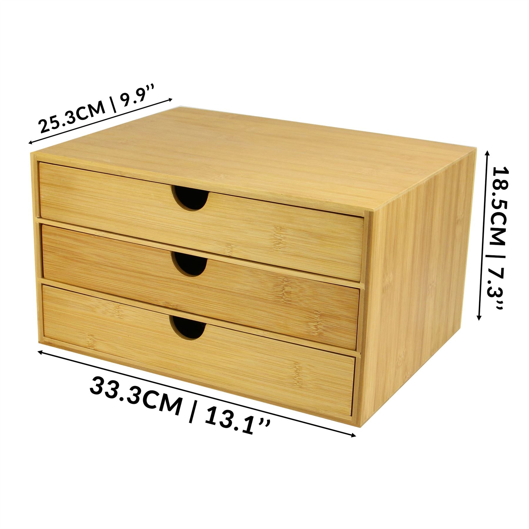 Bamboo Desktop 3 Drawer Organiser | Wide Opening | M&W	