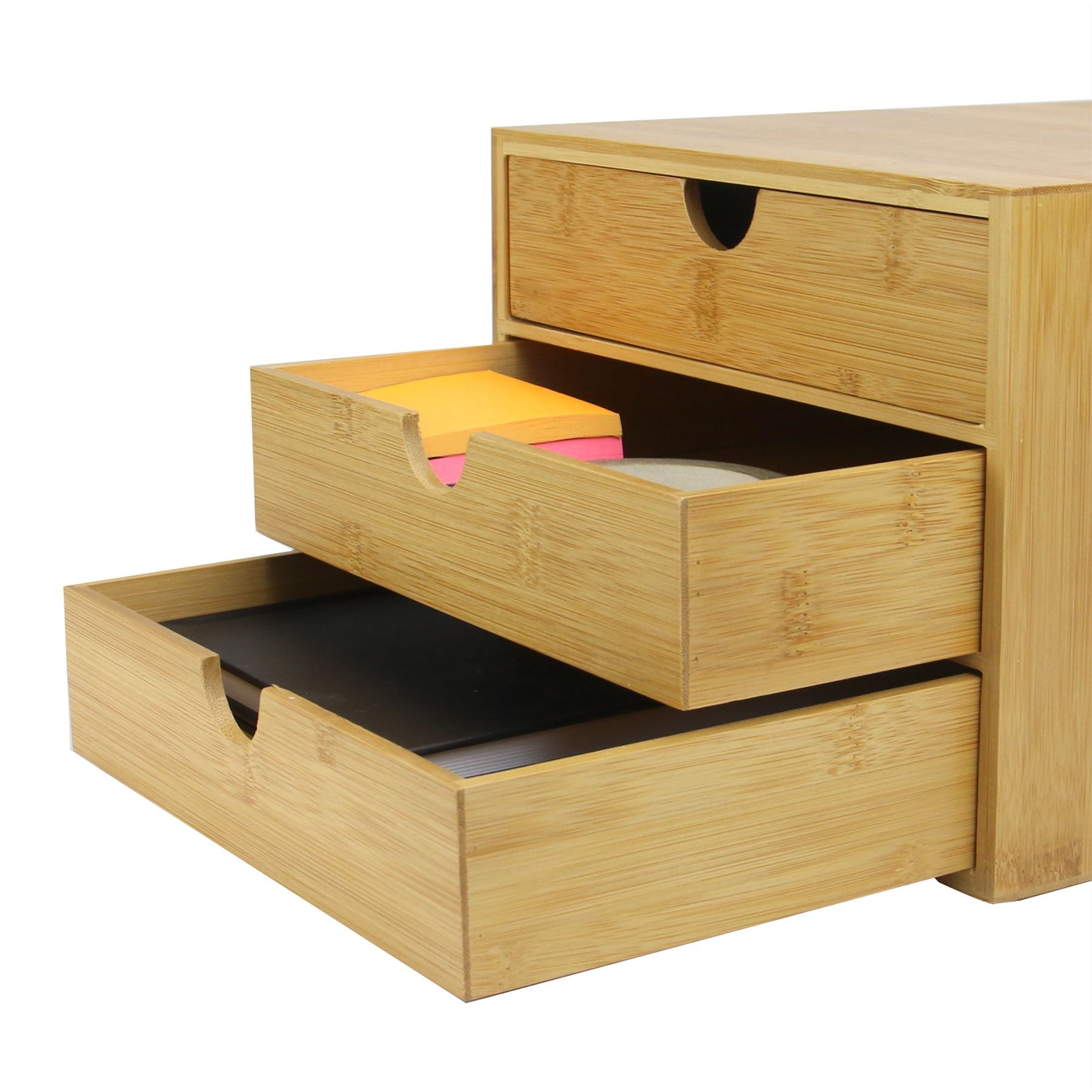 Bamboo Desktop 3 Drawer Organiser | Slim Opening | M&W	