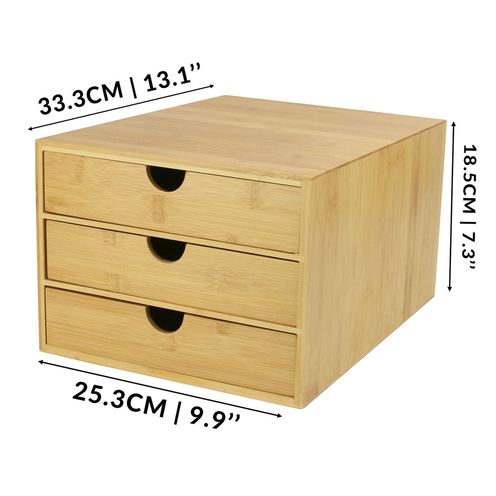 Bamboo Desktop 3 Drawer Organiser | Slim Opening | M&W	
