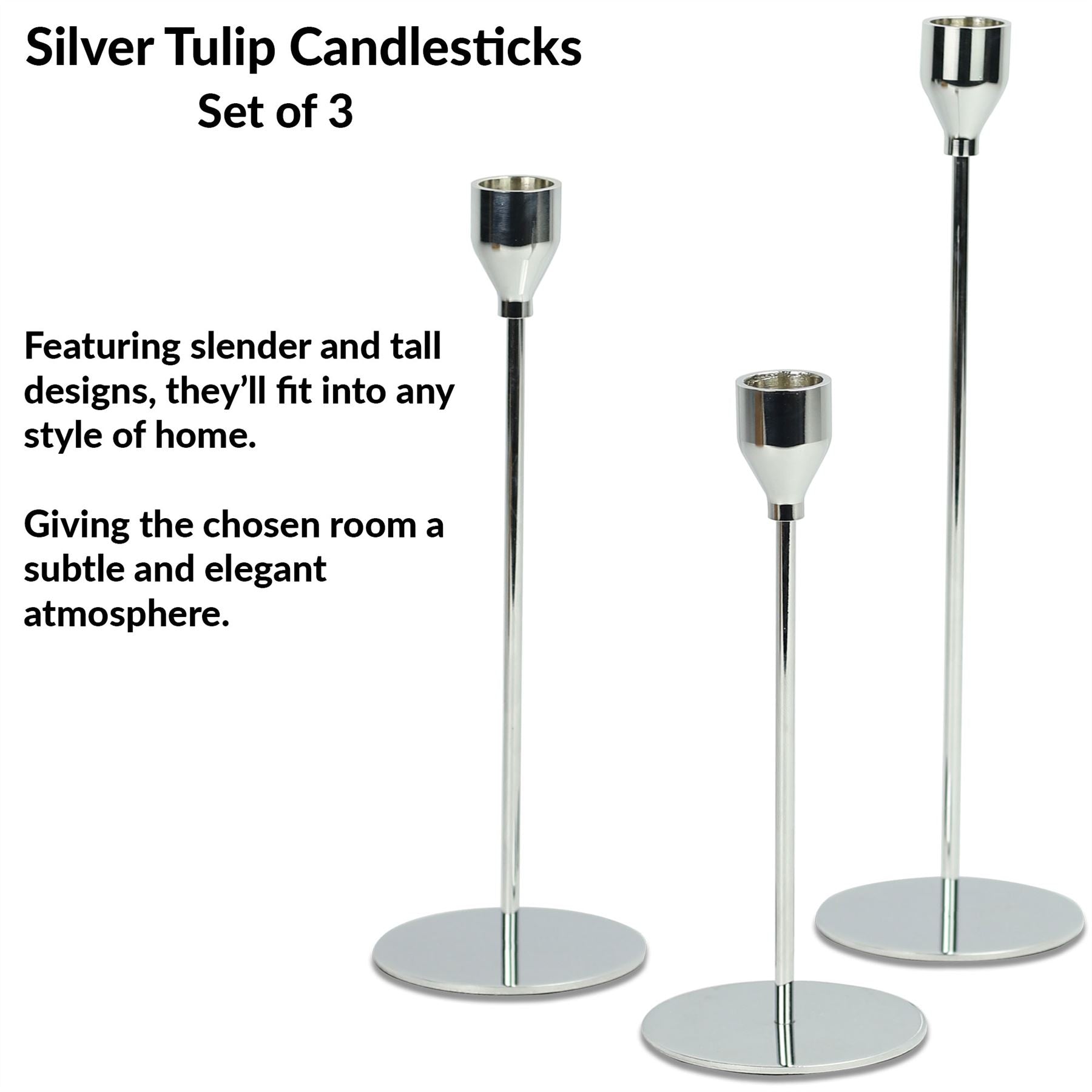 Tulip Candlesticks - Set of 3 Silver | M&W	
