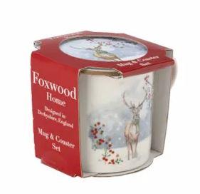 Foxwood Home Christmas Mug & Coaster Set Stag