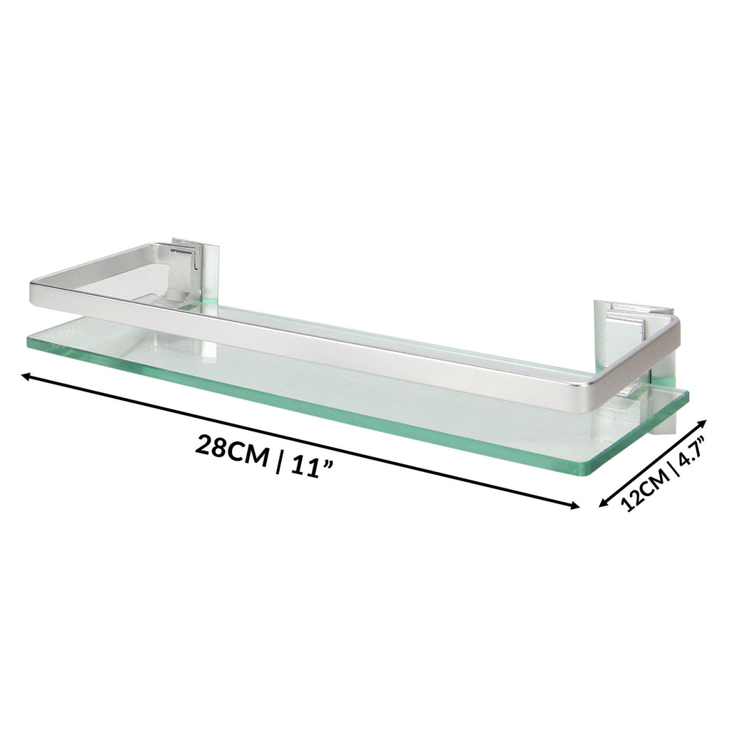 Tempered Glass Shelf with Aluminium Rail | 1 Tier | M&W	