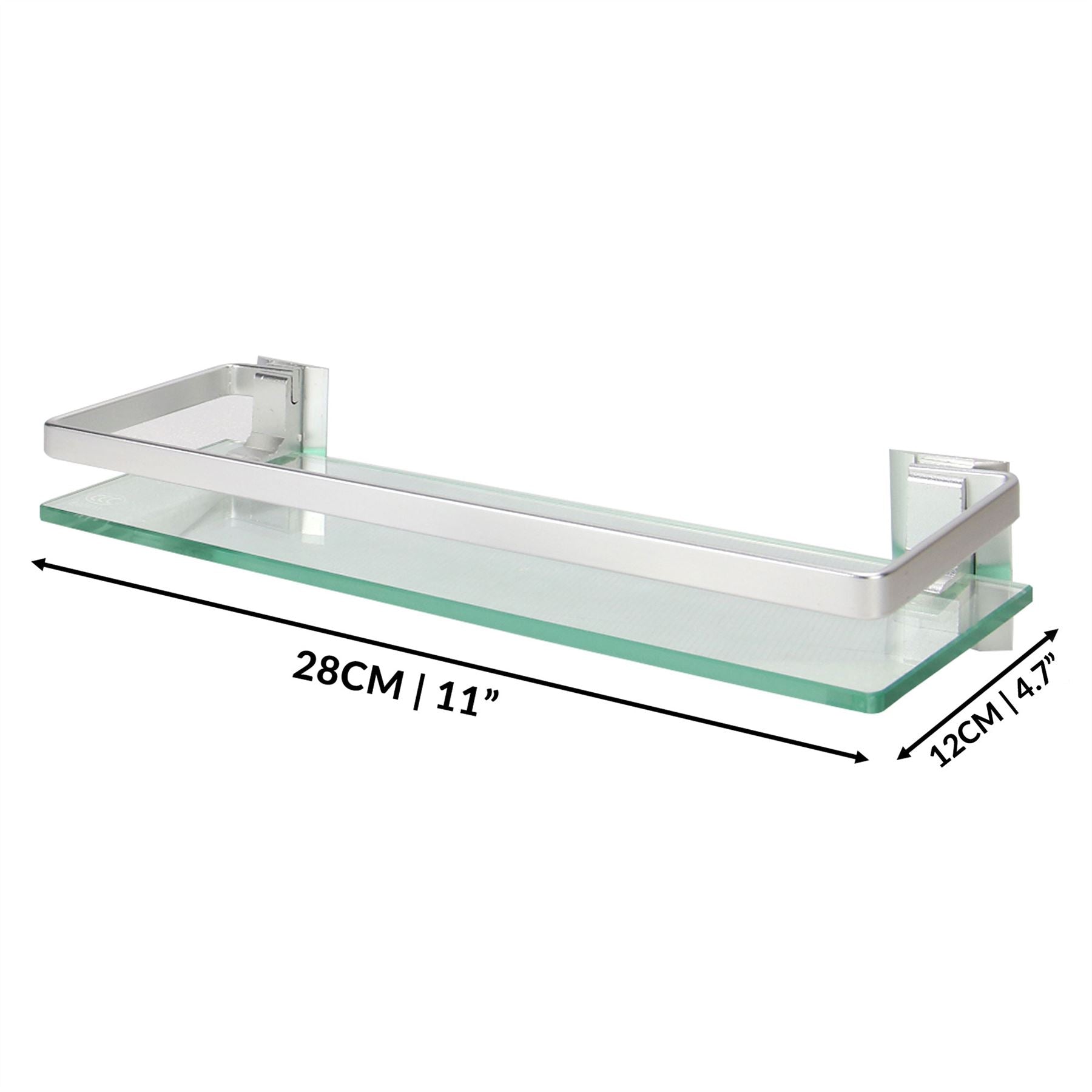 Tempered Glass Shelf with Aluminium Rail | 1 Tier | M&W	