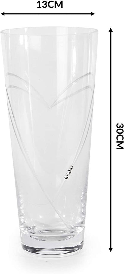 Etched Heart Detail Crystal Glass Vase | M&W	