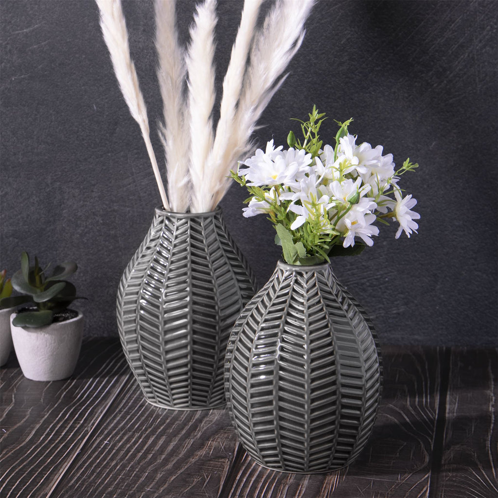 Grey Ceramic Leaf Inspired Vases - Set of 2 | M&W	