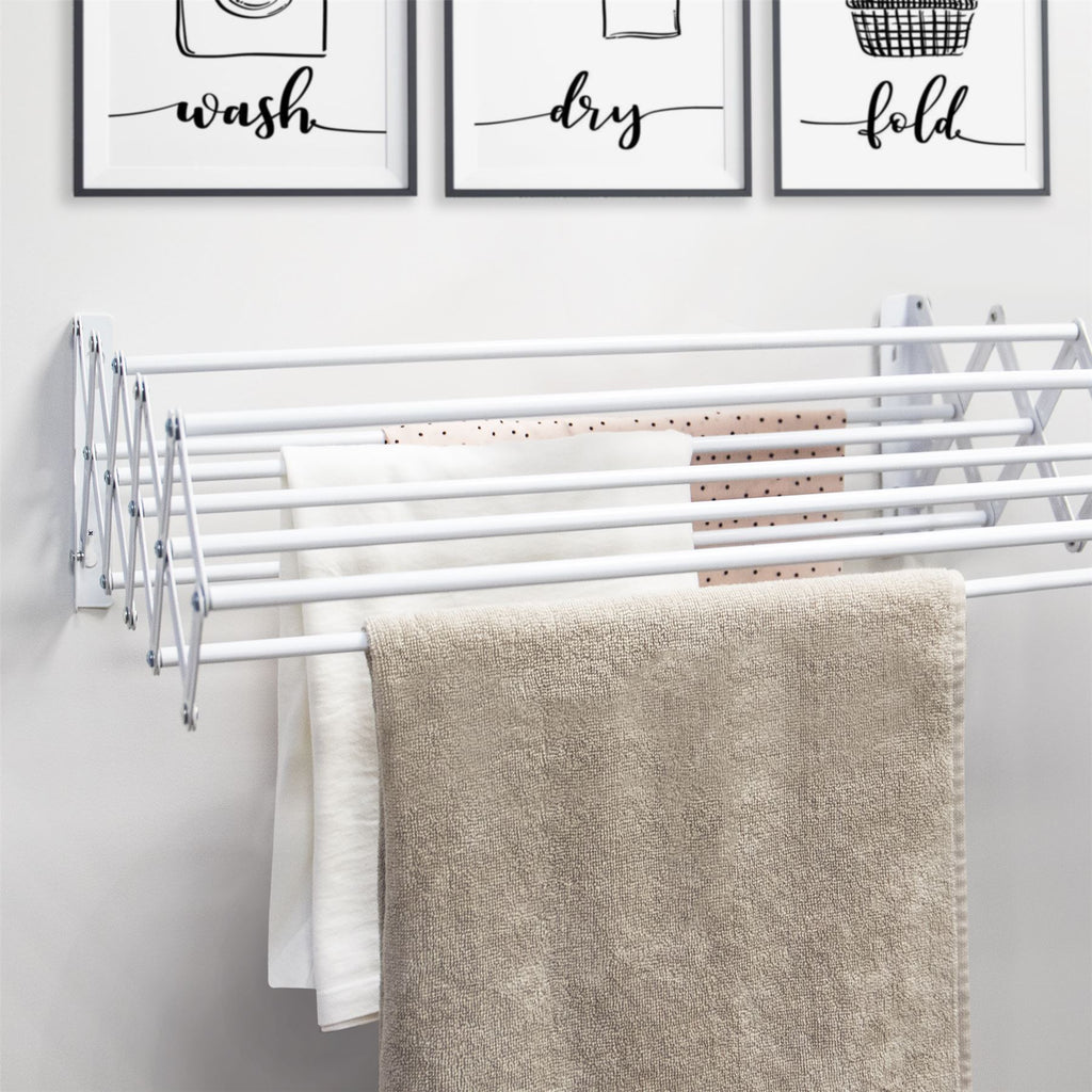 Wall Mounted Extendable Clothes Airer White | Pukkr	