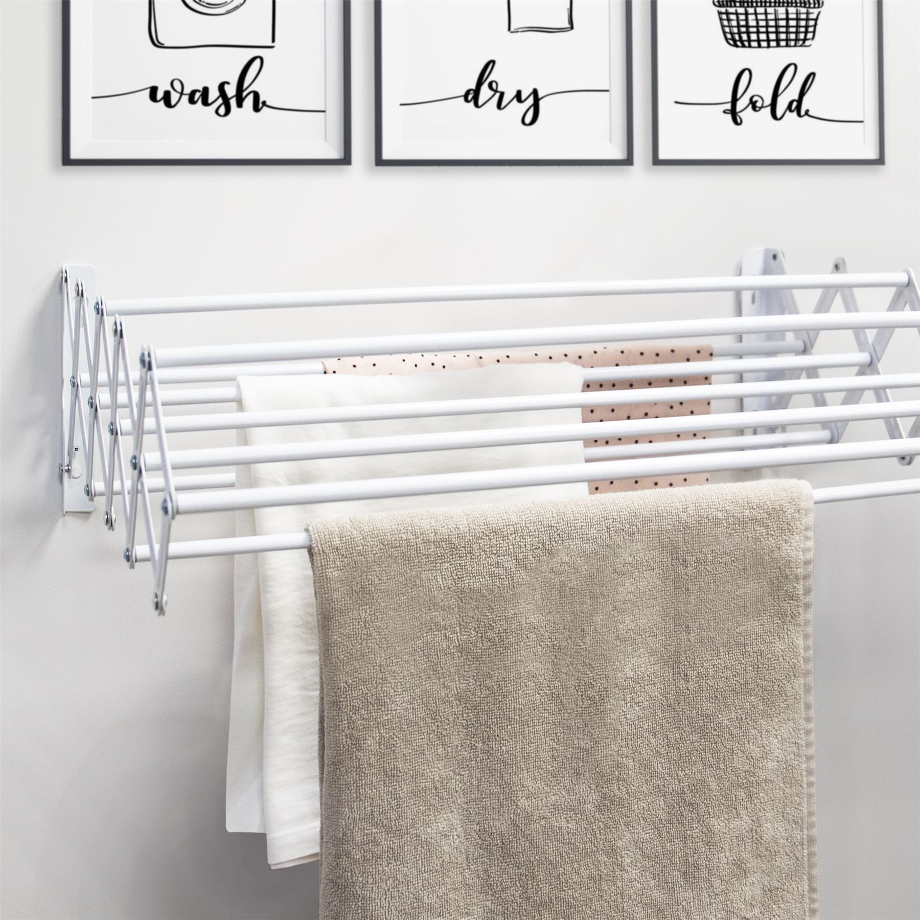 Wall Mounted Extendable Clothes Airer White | Pukkr	