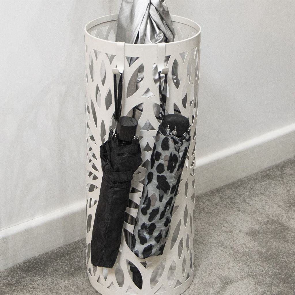 Round Metal Umbrella Stand in White | M&W	