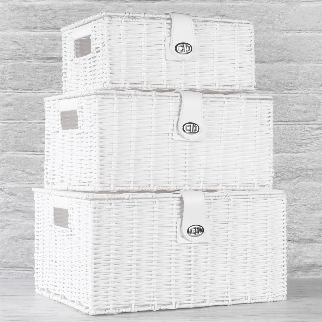 Resin Woven Storage Baskets - Set of 3 White | M&W	