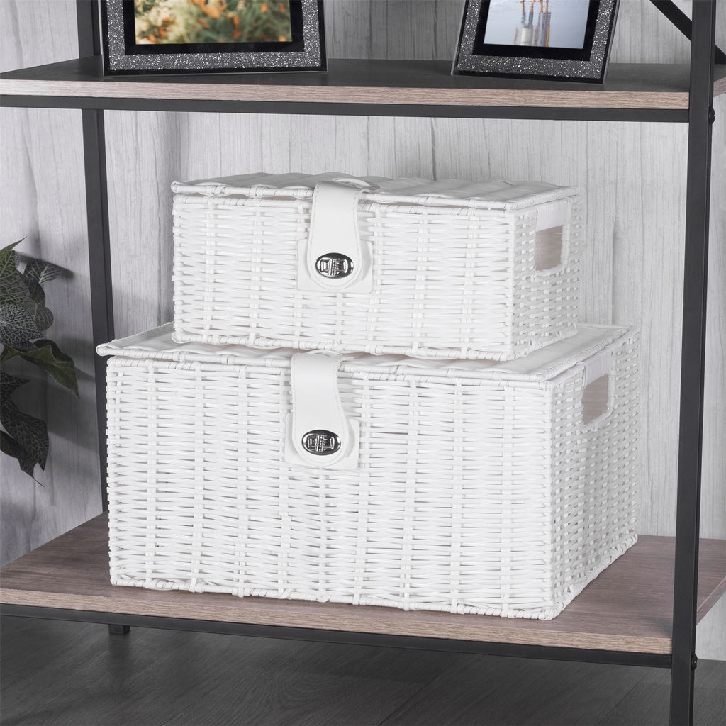 Resin Woven Storage Baskets - Set of 3 White | M&W	