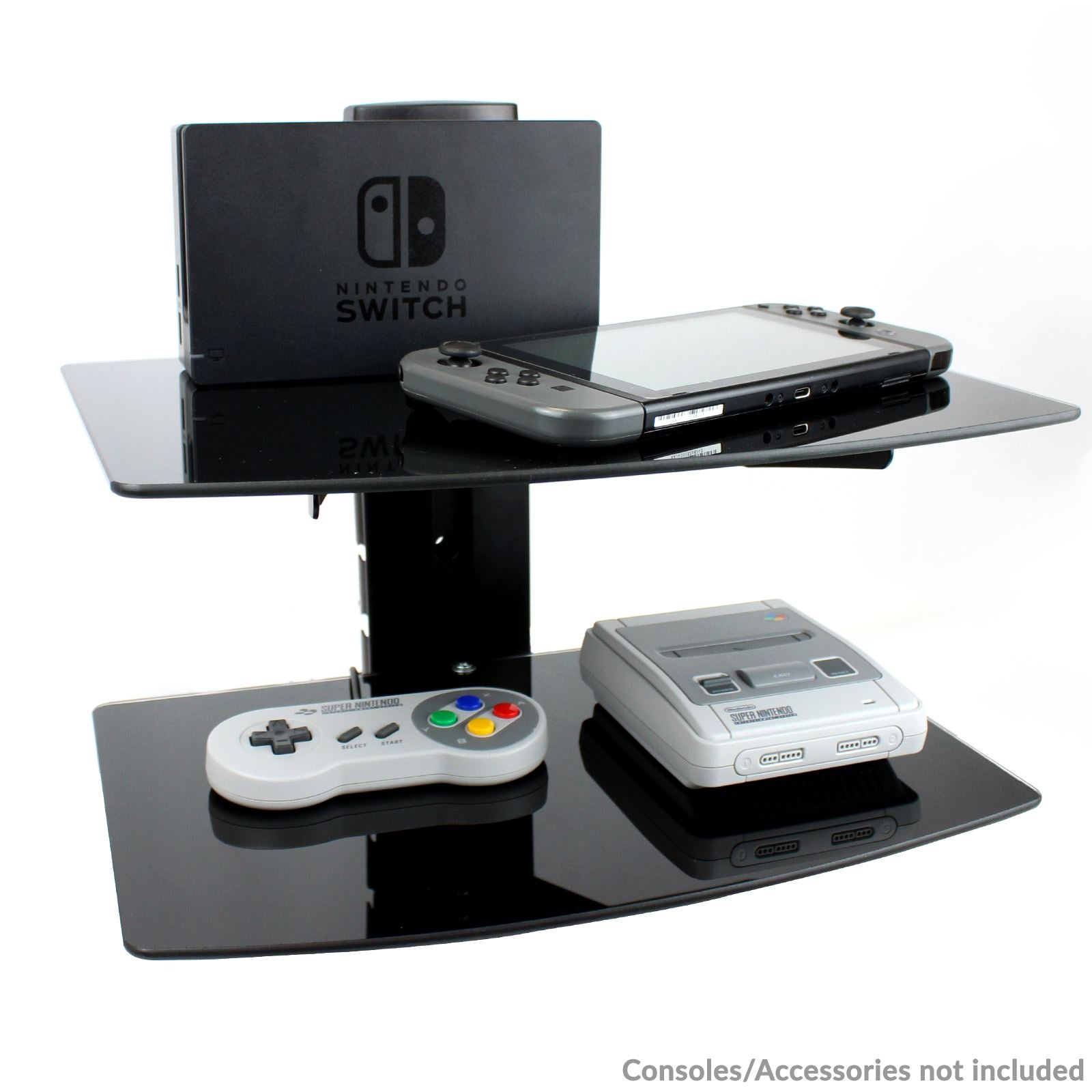 Tempered Black Glass Floating Shelf 2 Tier | M&W	