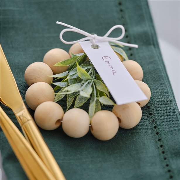 Wooden Bead Place Card Holder with Foliage (6pk)