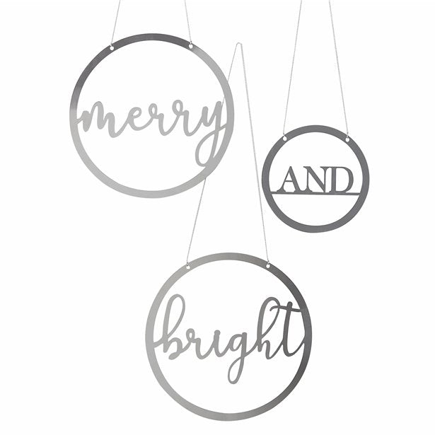 Silver Acrylic Merry & Bright Hanging Hoops (3pk)