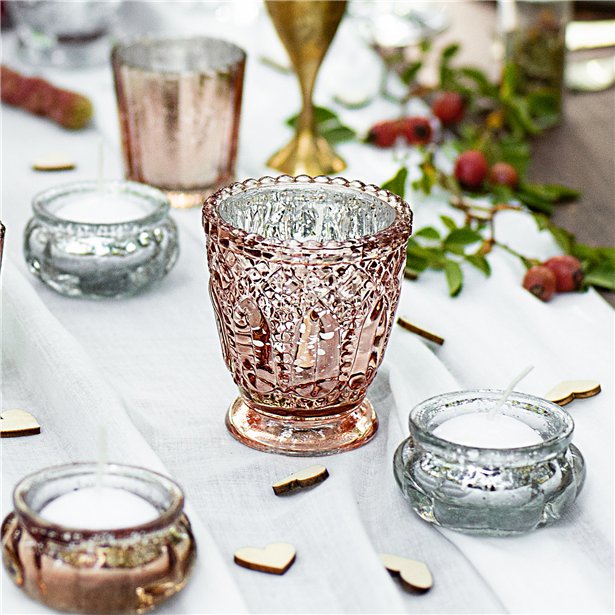 Silver Glass Candle Holder - 6cm