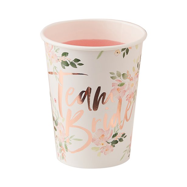 Floral Hen Party 'Team Bride' Paper Cups - 255ml (8pk)