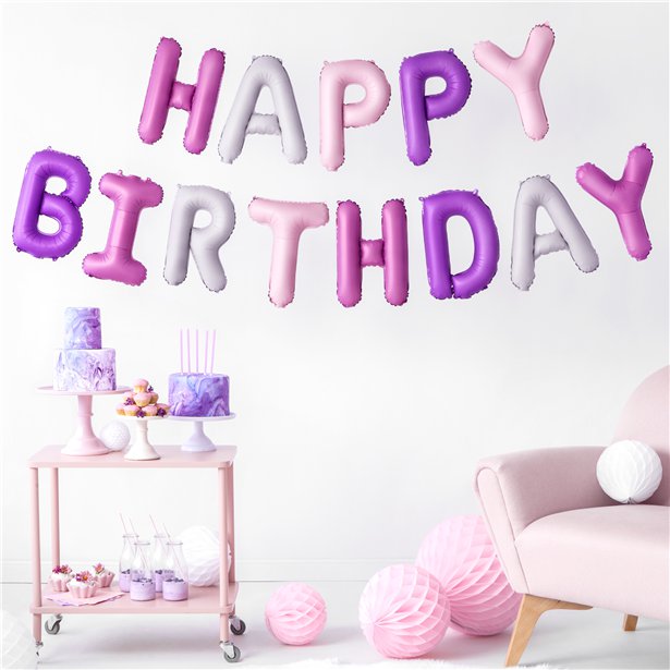 Pink & Lilac Mix Birthday Balloon Bunting - 3.4m