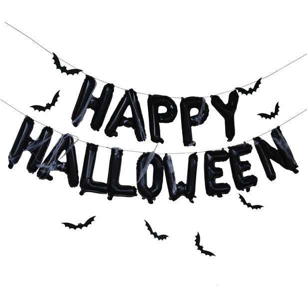 Happy Halloween Balloon Bunting with Webs & Bats