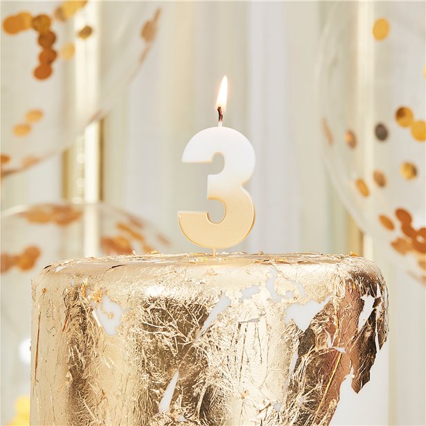 Gold Ombre Number 3 Candle - 5cm