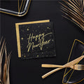 Happy New Year Black Metallic Napkins - 33cm (20pk)